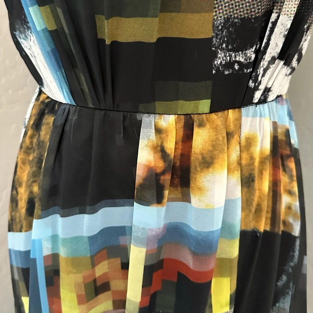 NEW JOVANI SZ 2 HALTER CHIFFON ABSTRACT PRINT HIGH SLIT FORMAL EVENING GOWN - Picture 11 of 16